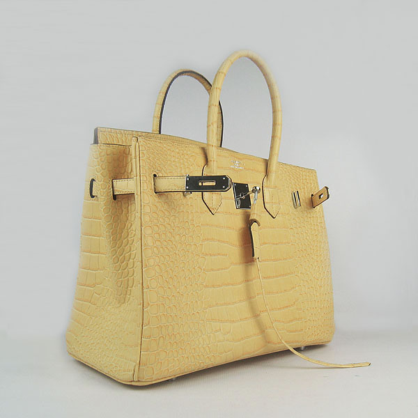 High Quality Fake Hermes Birkin 35CM Crocodile Veins Leather Bag Yellow 6089 - Click Image to Close